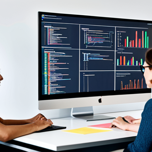 **

"A diverse team of software developers in a modern, brightly lit office space, fully clothed in professional attire, collaborating on a project. They are looking at a large screen displaying lines of code and architectural diagrams. Include laptops, whiteboards with flowcharts, and sticky notes.  Safe for work, appropriate content, perfect anatomy, correct proportions, natural pose, well-formed hands, proper finger count, natural body proportions, high quality, professional."

**