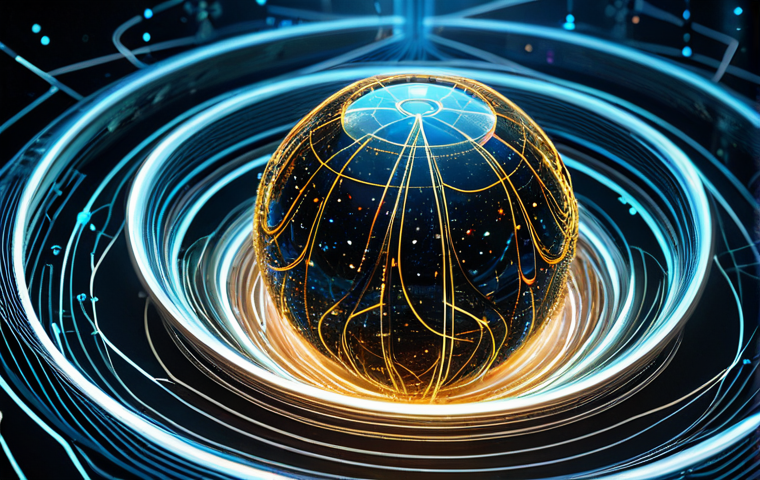 **Quantum Computing Visualization:** "Abstract representation of quantum computing. Visualize entangled qubits as glowing orbs interconnected by swirling energy streams. Background should evoke a futuristic lab environment with complex circuitry. Safe for work, appropriate content, fully clothed, perfect anatomy, natural proportions, professional, high quality."