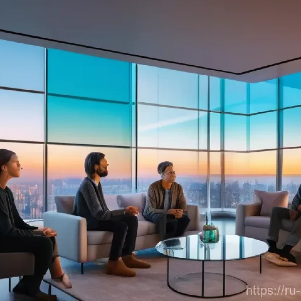 차세대 통신 기술 - "A diverse group of people, aged 15 and above, dressed in stylish, modern everyday clothing, are gat...