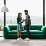 증강 현실 AR 기술 - **Prompt:** A young, fashionably dressed couple in their late twenties are happily standing in a bri...