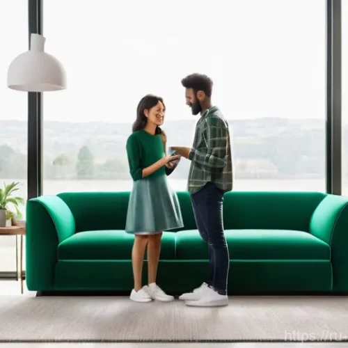 Home 27 증강 현실 AR 기술 - **Prompt:** A young, fashionably dressed couple in their late twenties are happily standing in a bri...