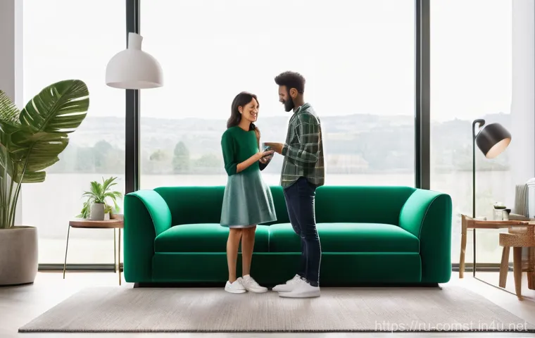 증강 현실 AR 기술 - **Prompt:** A young, fashionably dressed couple in their late twenties are happily standing in a bri...