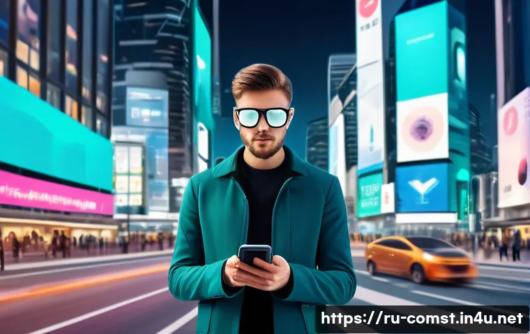 IT 기술 동향 - A futuristic urban scene showcasing a smart city powered by 5G technology: vibrant streets with smar...