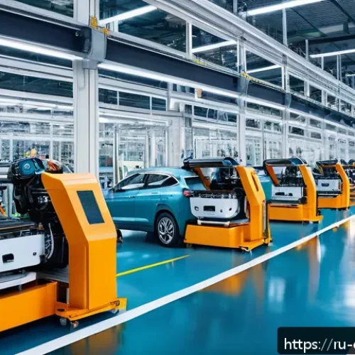자율 시스템 및 로봇공학 - A modern Russian automotive factory interior with autonomous robots assembling cars on the productio...