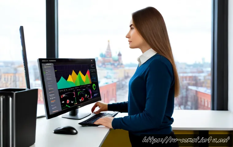 Home 17 AI를 이용한 데이터 분석 - Photorealistic modern Moscow office, Russian data analyst in smart casual clothing using an AI-power...