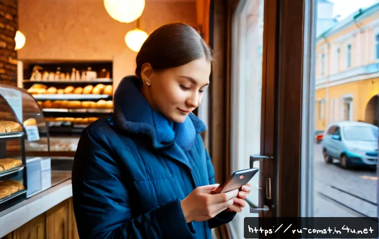 Home 17 블록체인 응용 사례 - Photorealistic scene of a Russian small business owner in a cozy Moscow neighborhood bakery using a ...